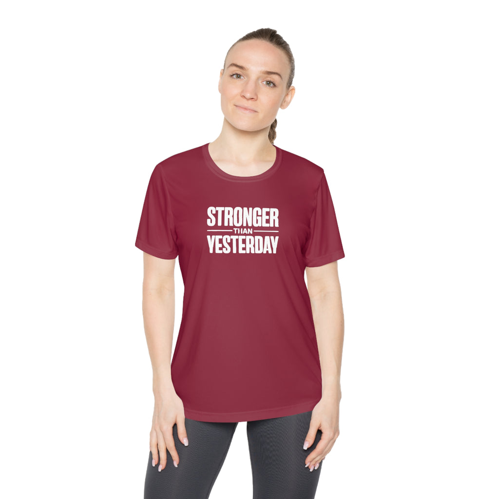 Ladies "Stronger Than Yesterday" Tee — Women's Motivational Fitness Shirt