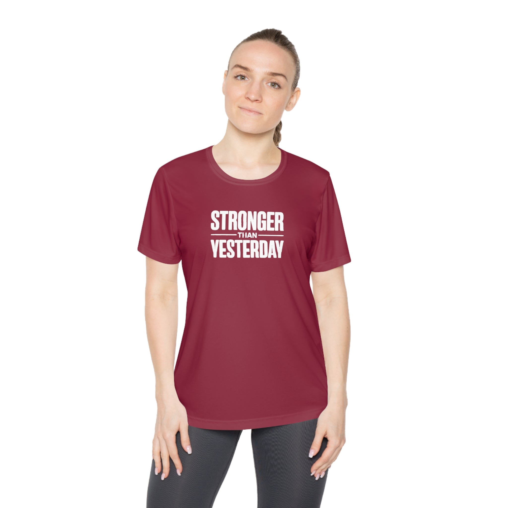 Ladies "Stronger Than Yesterday" Tee — Women's Motivational Fitness Shirt