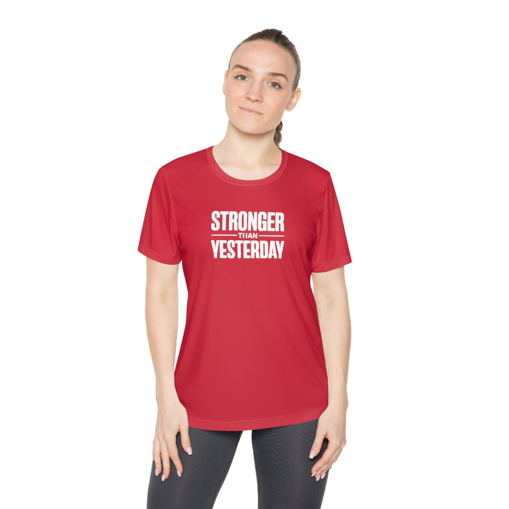 Ladies "Stronger Than Yesterday" Tee — Women's Motivational Fitness Shirt
