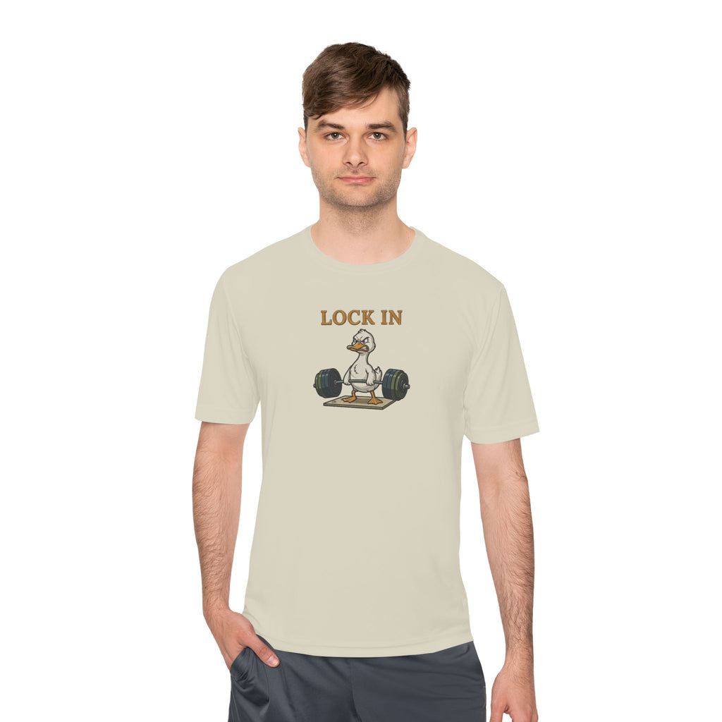 Lock In Duck Weightlifting Tee — Funny Gym Workout T-Shirt