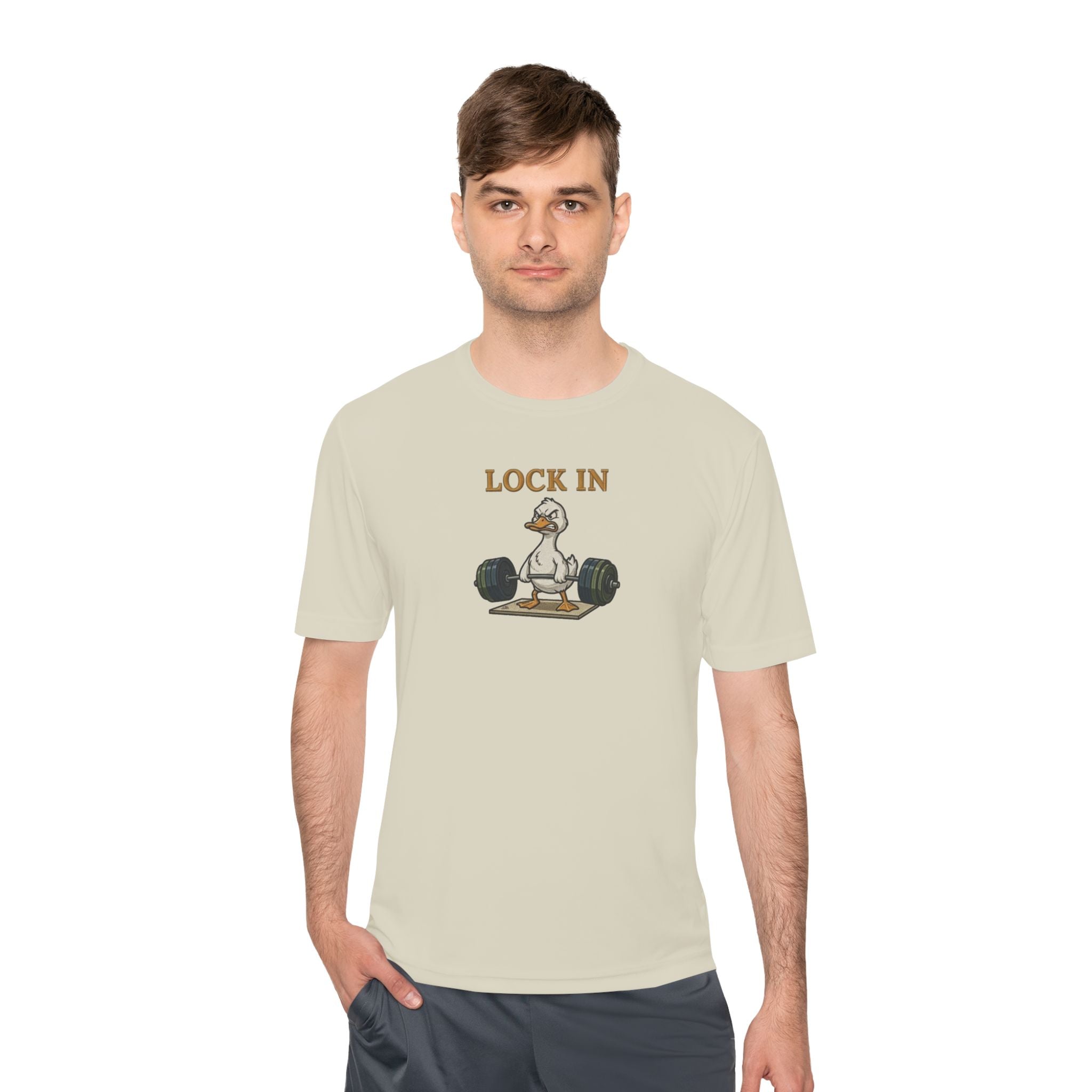 Lock In Duck Weightlifting Tee — Funny Gym Workout T-Shirt