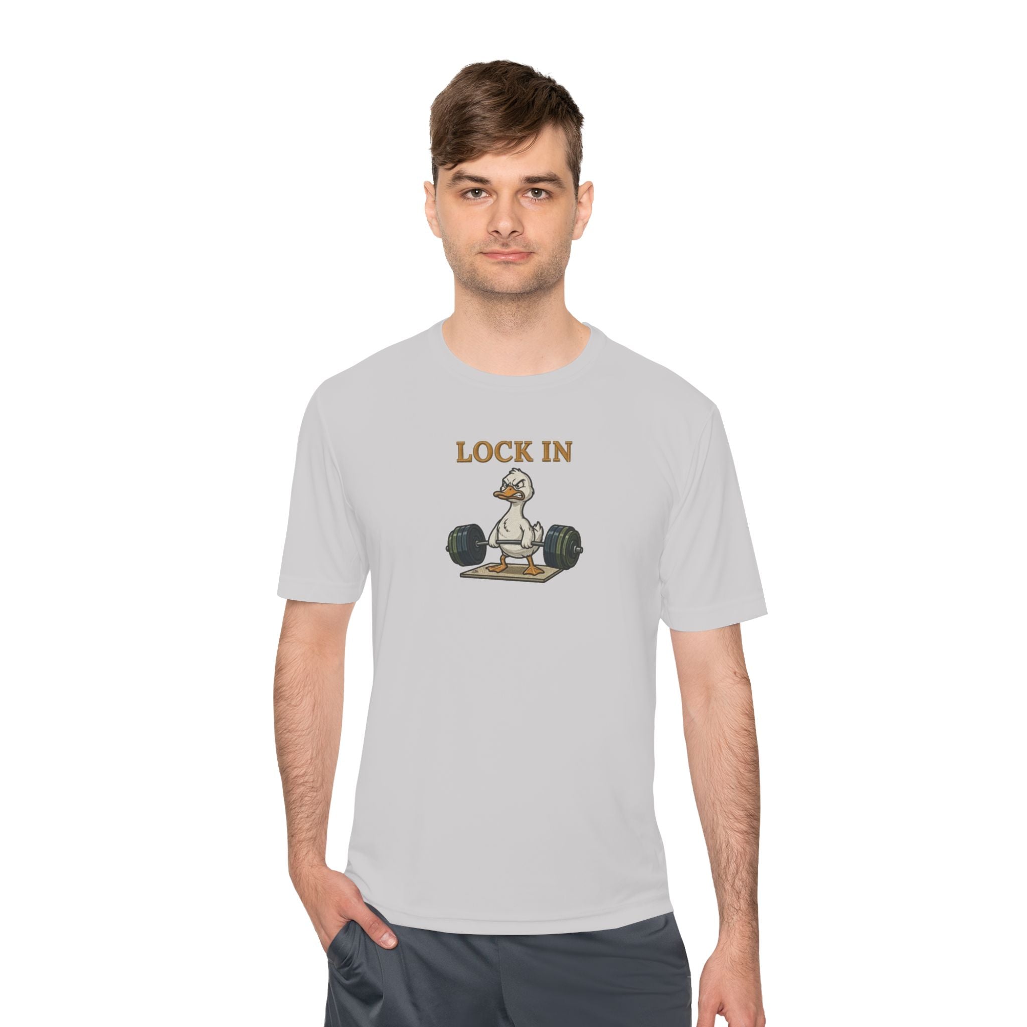 Lock In Duck Weightlifting Tee — Funny Gym Workout T-Shirt