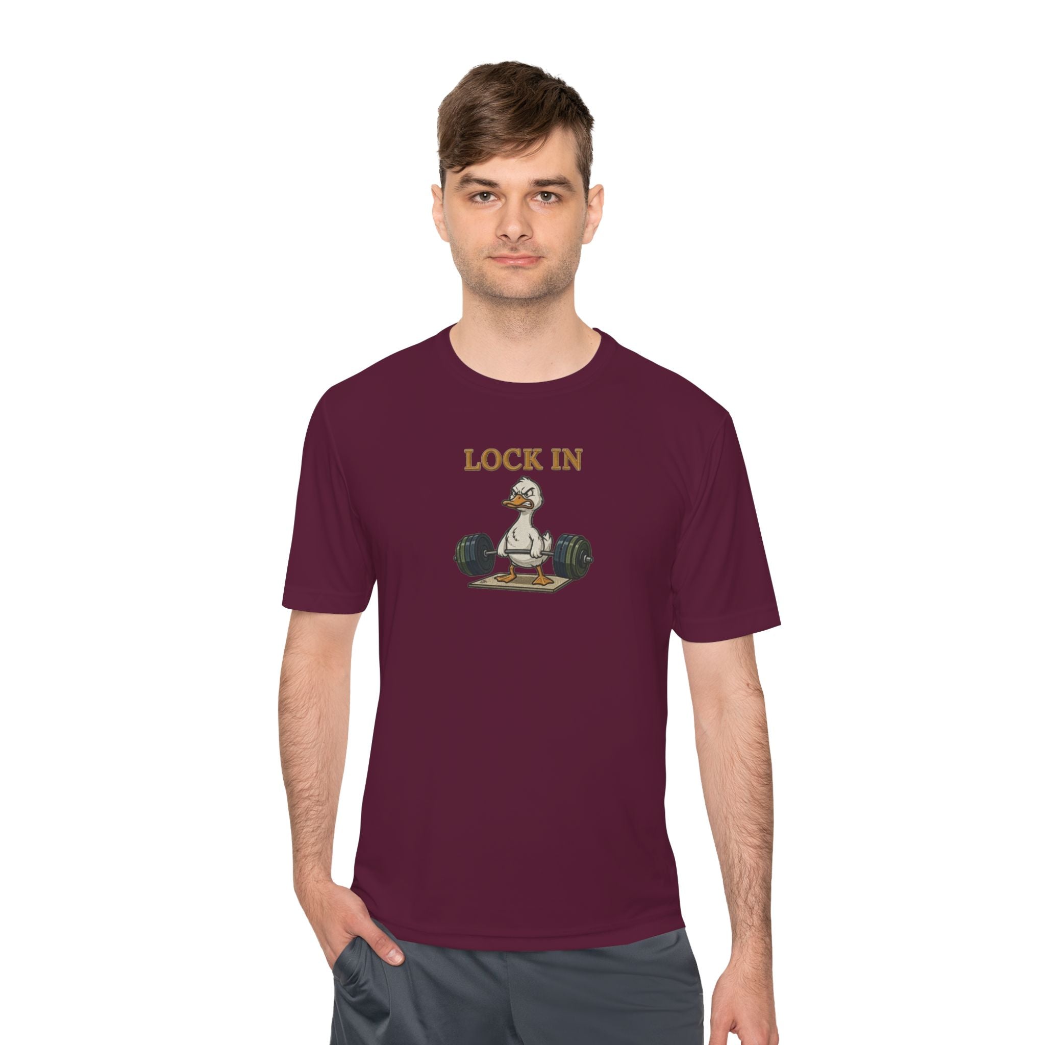 Lock In Duck Weightlifting Tee — Funny Gym Workout T-Shirt