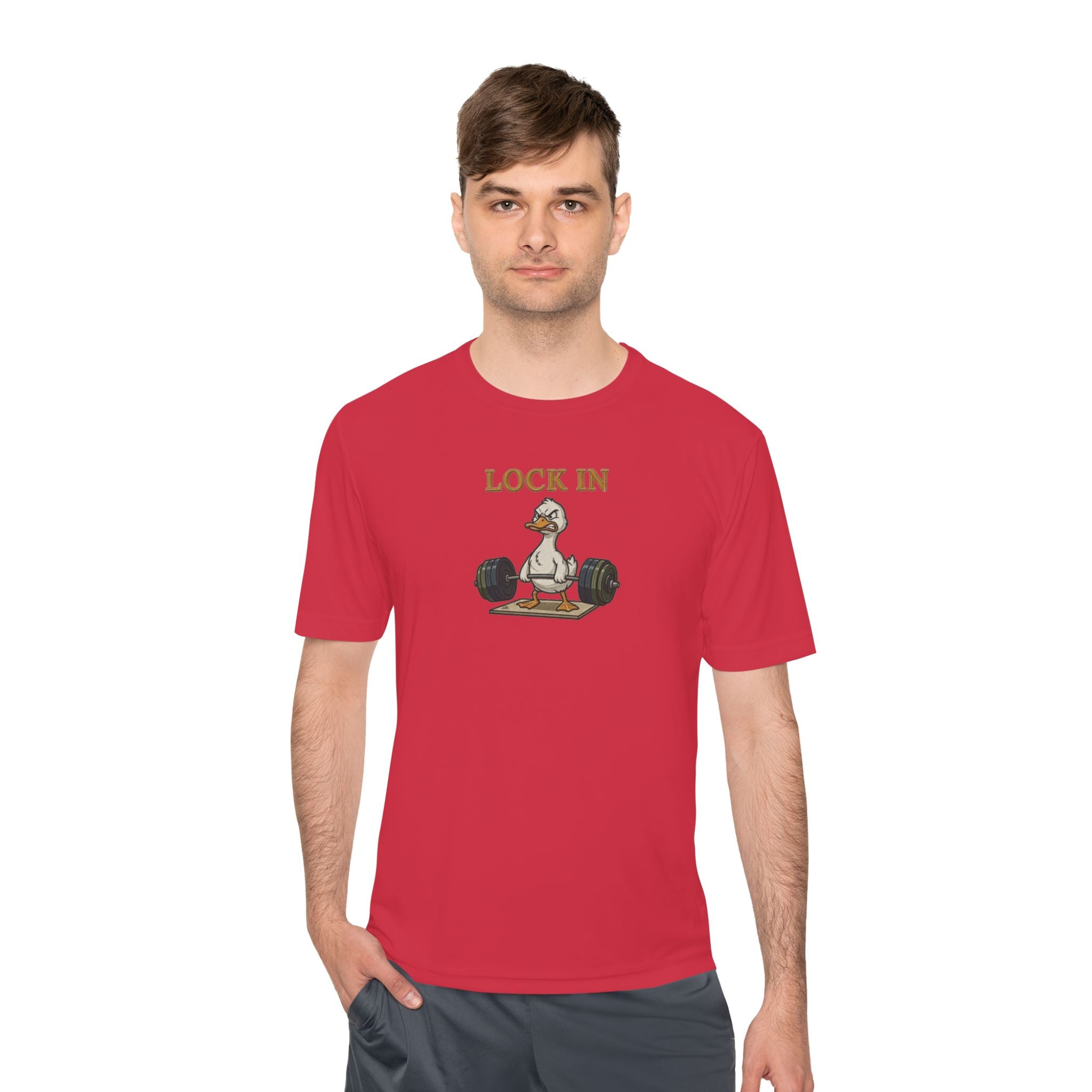 Lock In Duck Weightlifting Tee — Funny Gym Workout T-Shirt