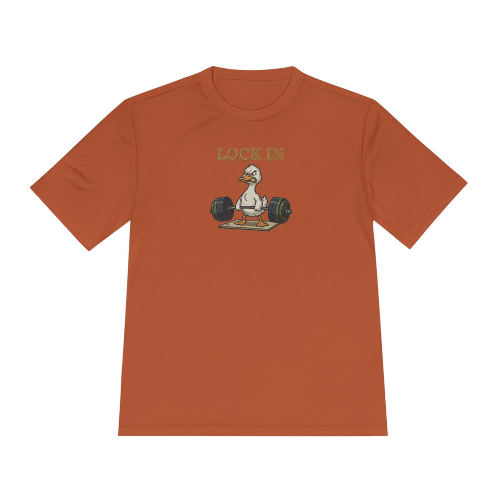 Lock In Duck Weightlifting Tee — Funny Gym Workout T-Shirt