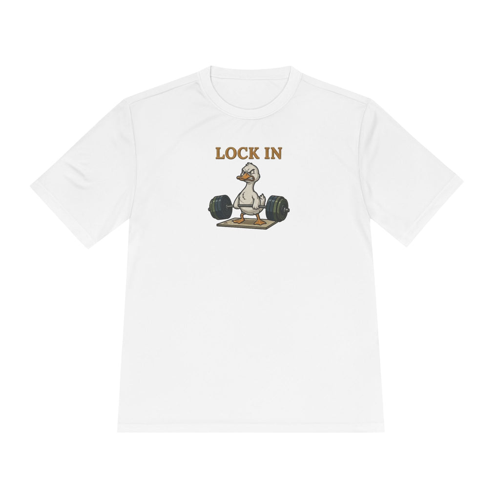 Lock In Duck Weightlifting Tee — Funny Gym Workout T-Shirt