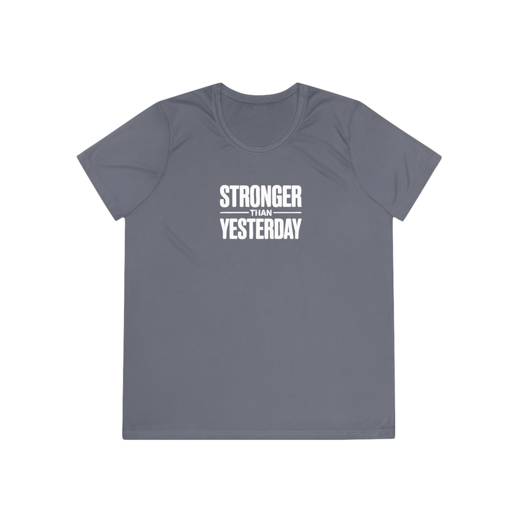 Ladies "Stronger Than Yesterday" Tee — Women's Motivational Fitness Shirt