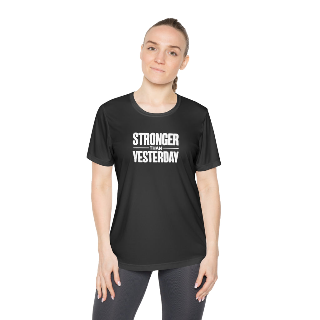 Ladies "Stronger Than Yesterday" Tee — Women's Motivational Fitness Shirt