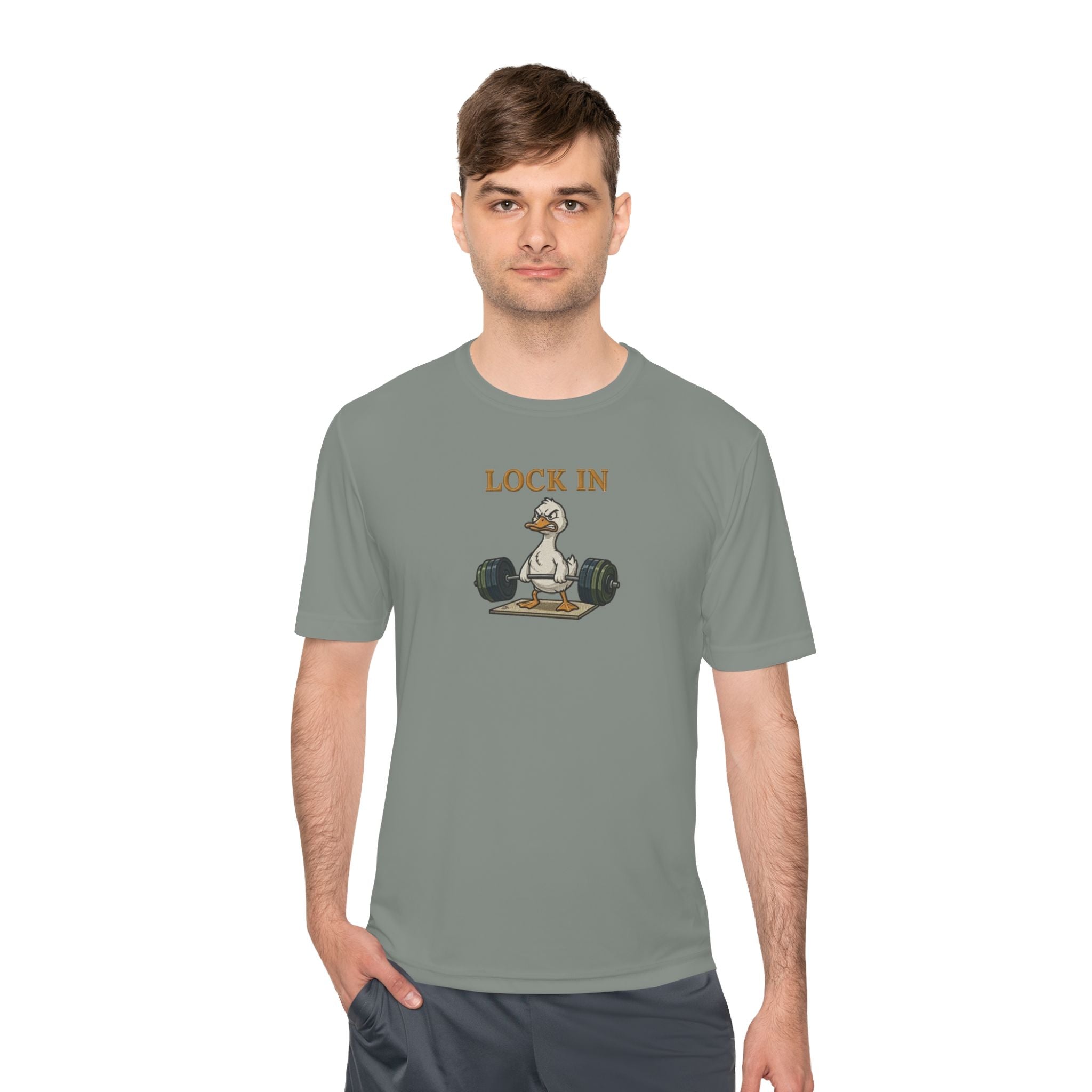 Lock In Duck Weightlifting Tee — Funny Gym Workout T-Shirt