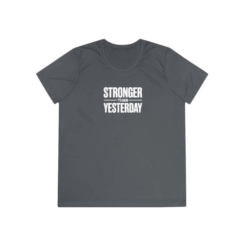 Ladies "Stronger Than Yesterday" Tee — Women's Motivational Fitness Shirt