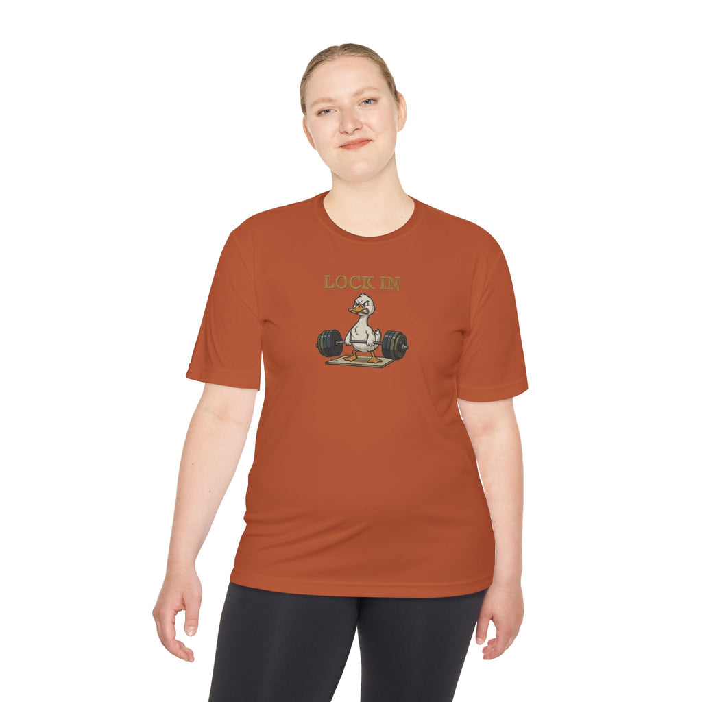 Lock In Duck Weightlifting Tee — Funny Gym Workout T-Shirt
