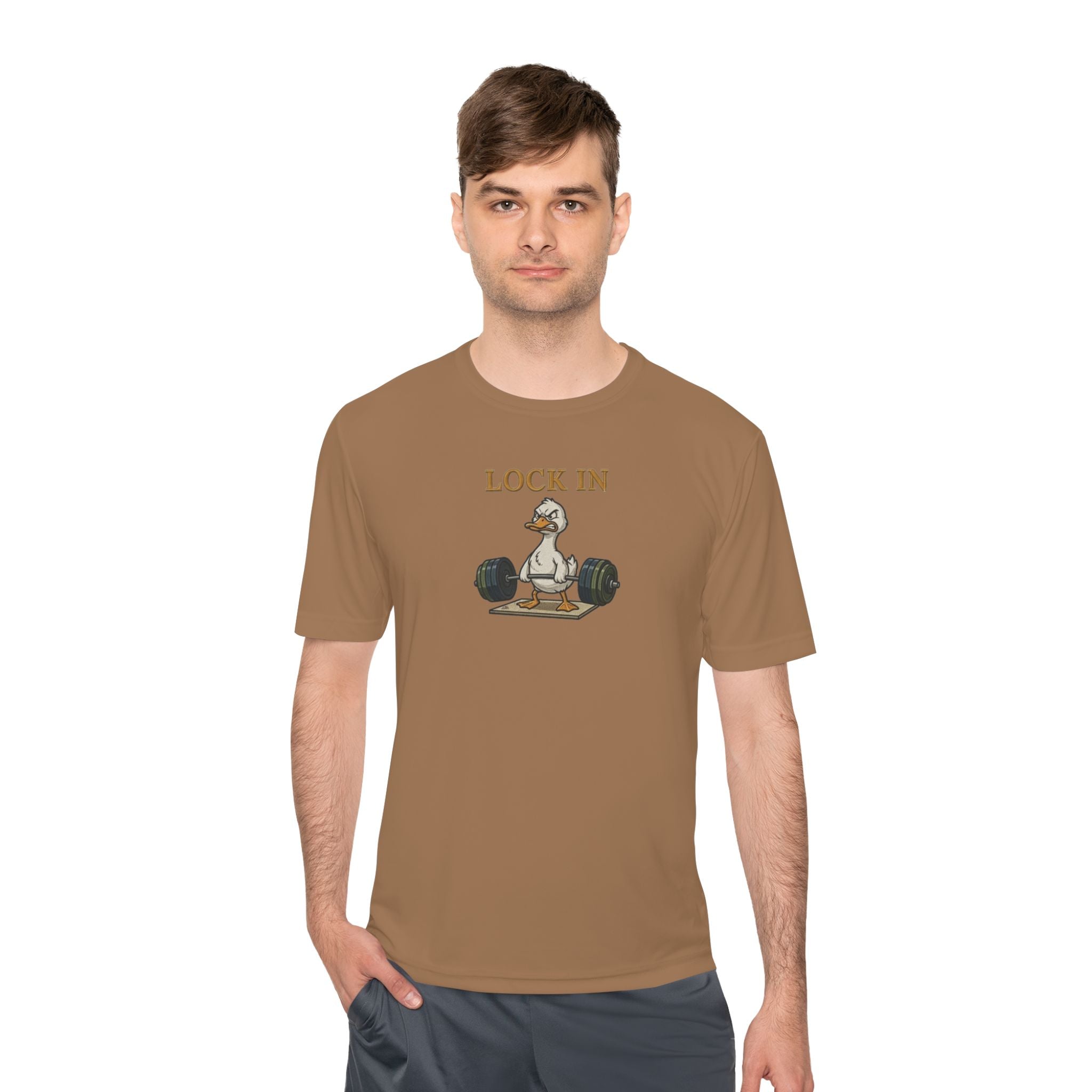 Lock In Duck Weightlifting Tee — Funny Gym Workout T-Shirt