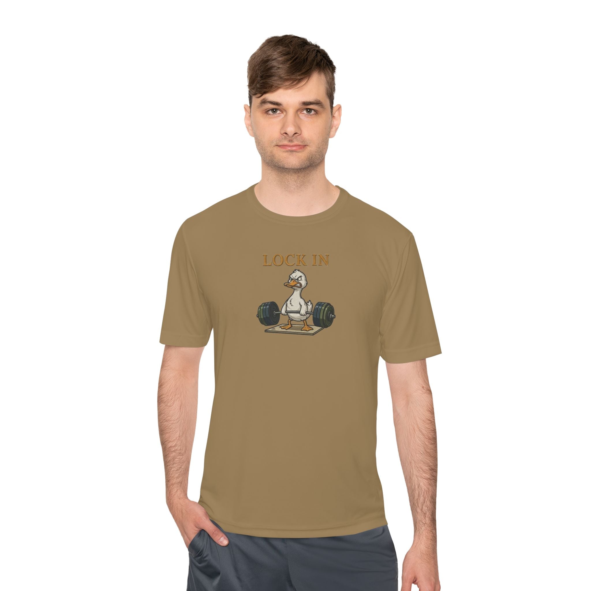 Lock In Duck Weightlifting Tee — Funny Gym Workout T-Shirt