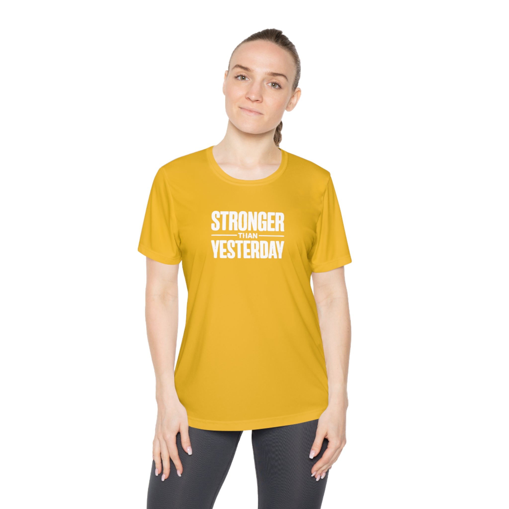Ladies "Stronger Than Yesterday" Tee — Women's Motivational Fitness Shirt
