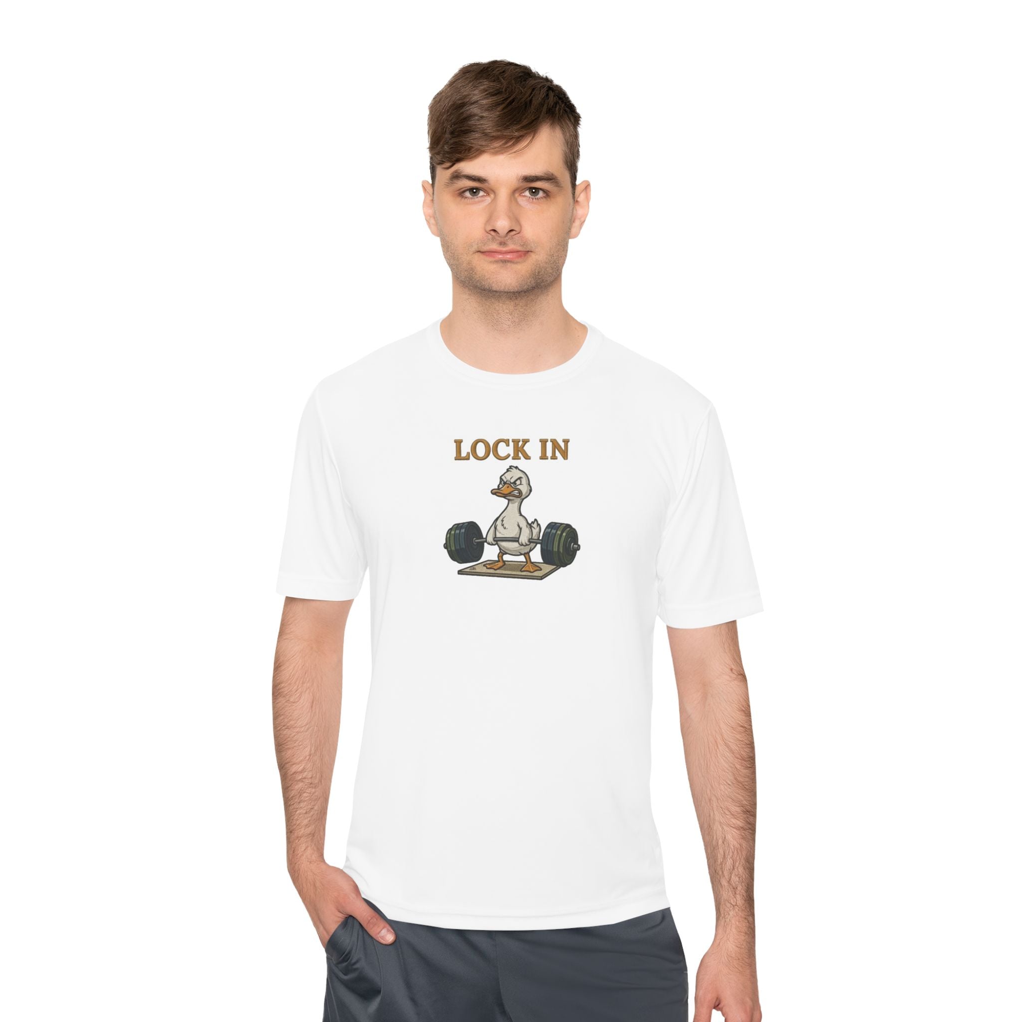 Lock In Duck Weightlifting Tee — Funny Gym Workout T-Shirt