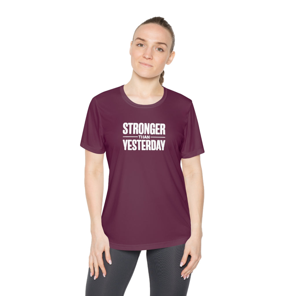 Ladies "Stronger Than Yesterday" Tee — Women's Motivational Fitness Shirt
