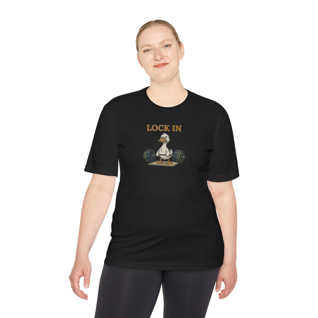 Lock In Duck Weightlifting Tee — Funny Gym Workout T-Shirt