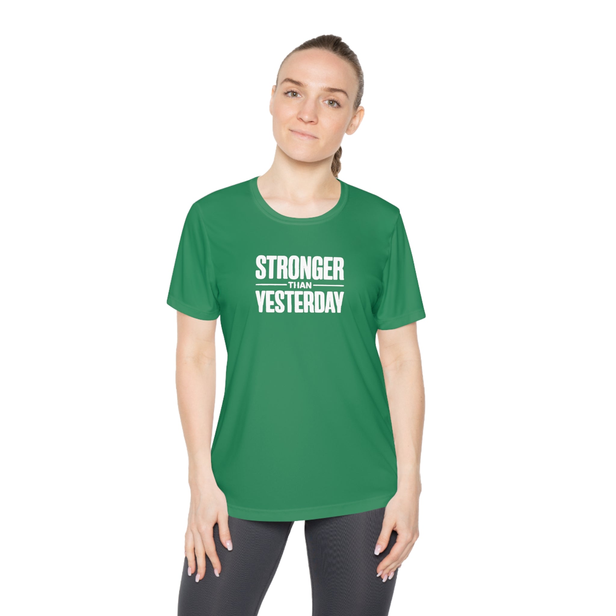 Ladies "Stronger Than Yesterday" Tee — Women's Motivational Fitness Shirt