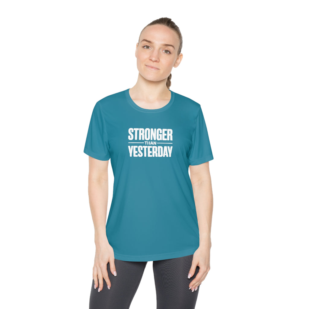 Ladies "Stronger Than Yesterday" Tee — Women's Motivational Fitness Shirt