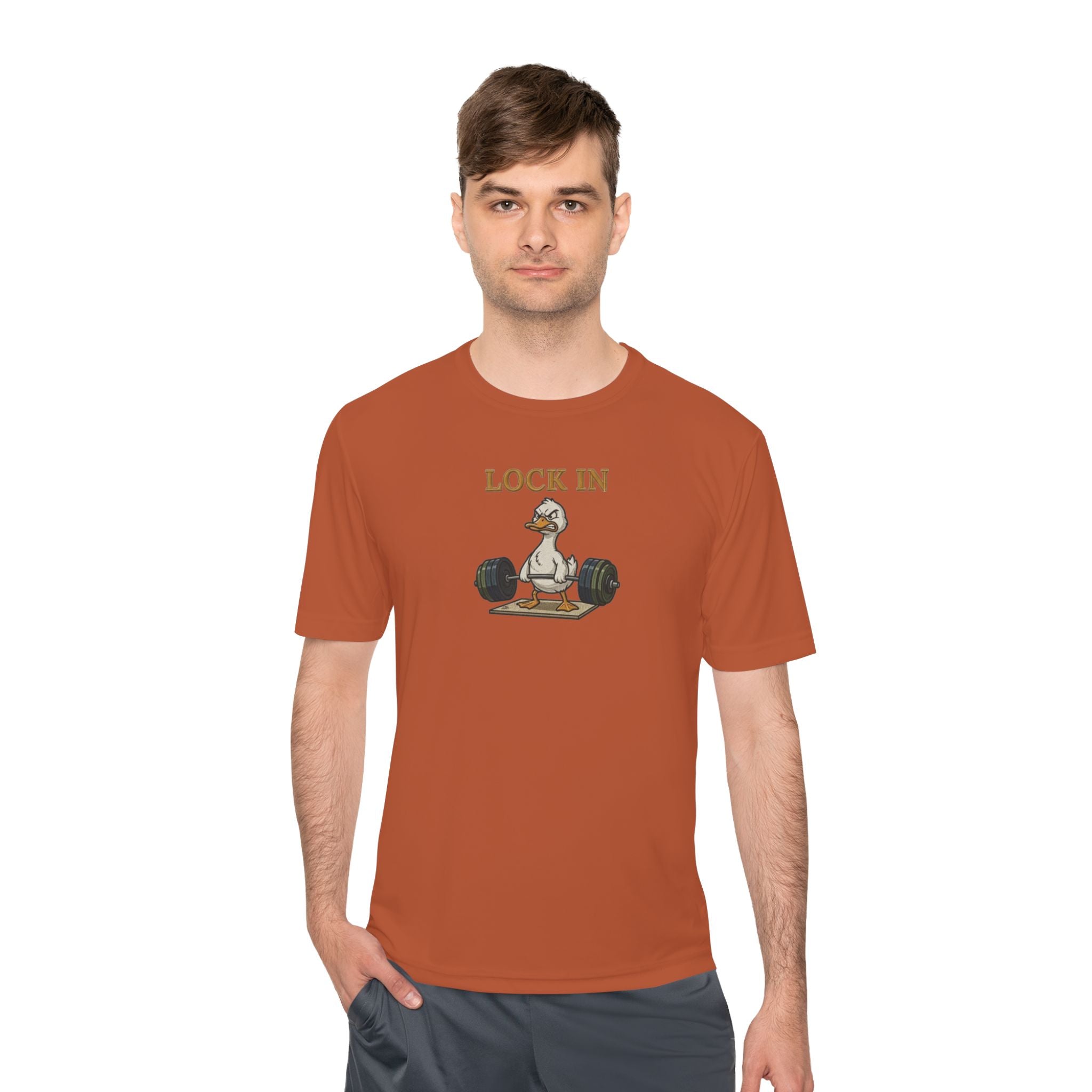 Lock In Duck Weightlifting Tee — Funny Gym Workout T-Shirt