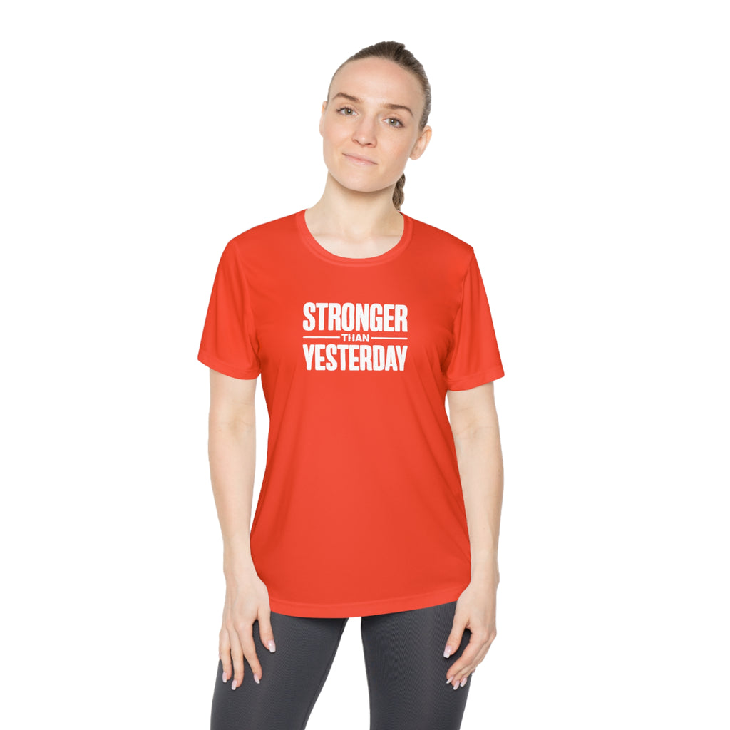 Ladies "Stronger Than Yesterday" Tee — Women's Motivational Fitness Shirt