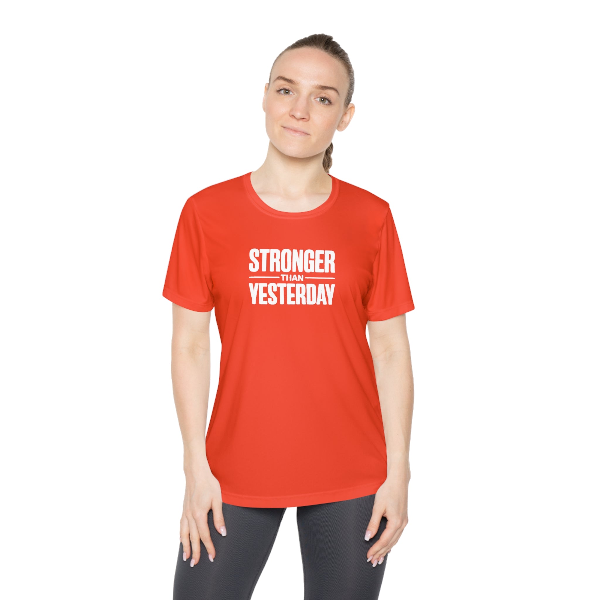 Ladies "Stronger Than Yesterday" Tee — Women's Motivational Fitness Shirt