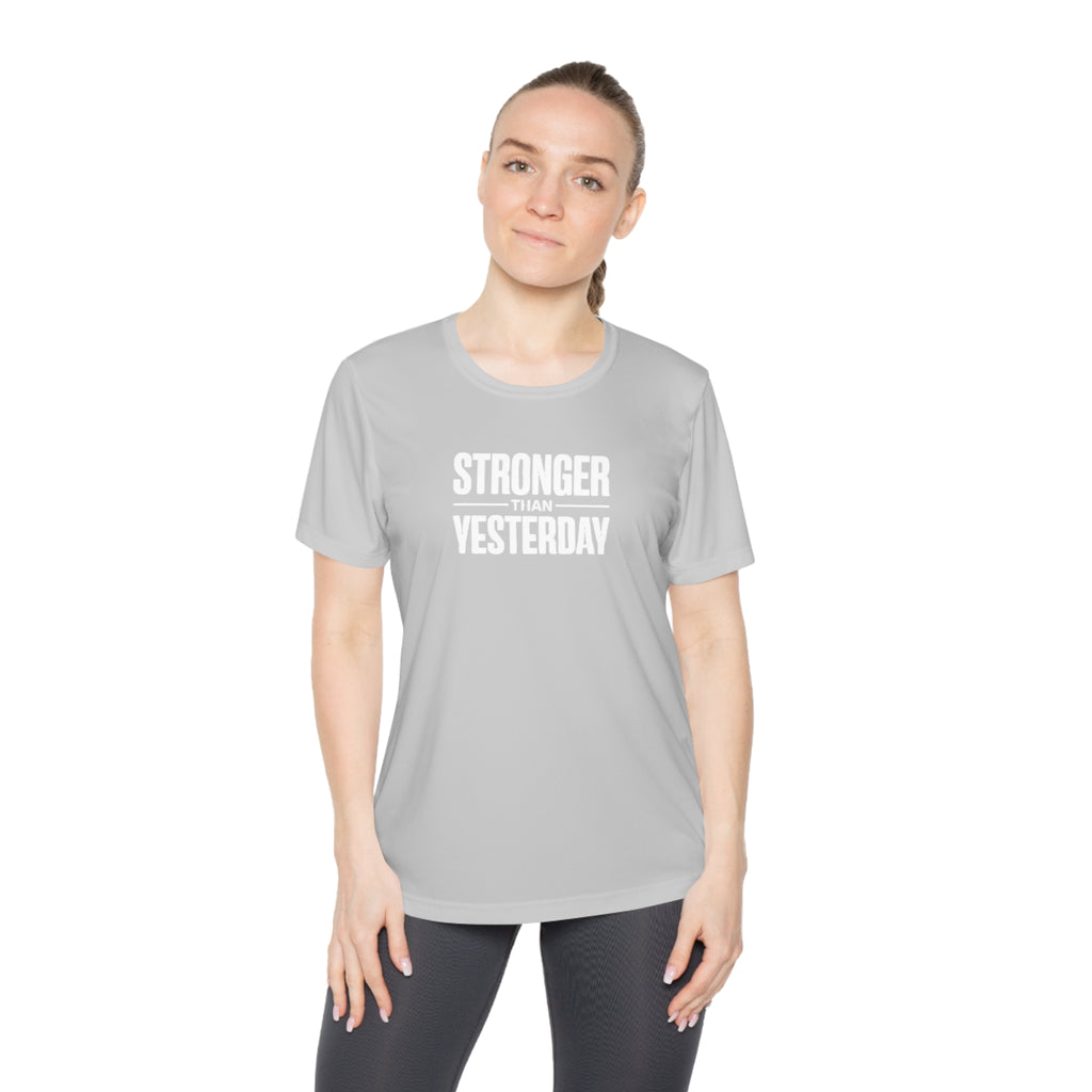 Ladies "Stronger Than Yesterday" Tee — Women's Motivational Fitness Shirt
