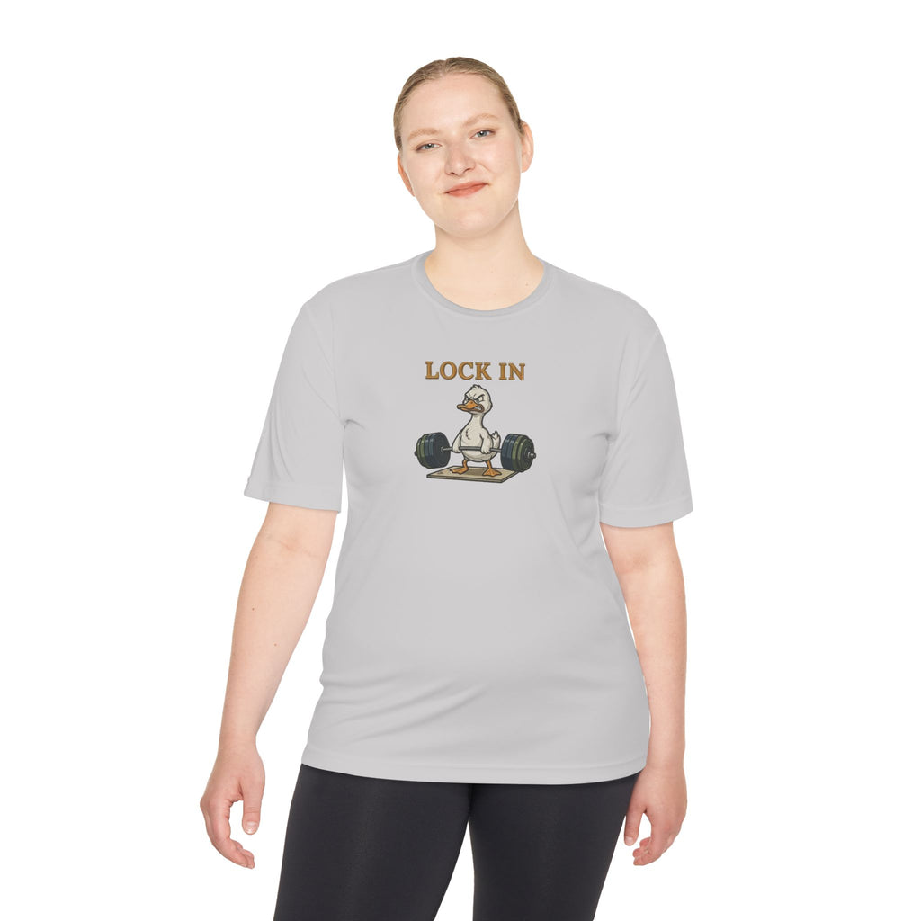 Lock In Duck Weightlifting Tee — Funny Gym Workout T-Shirt
