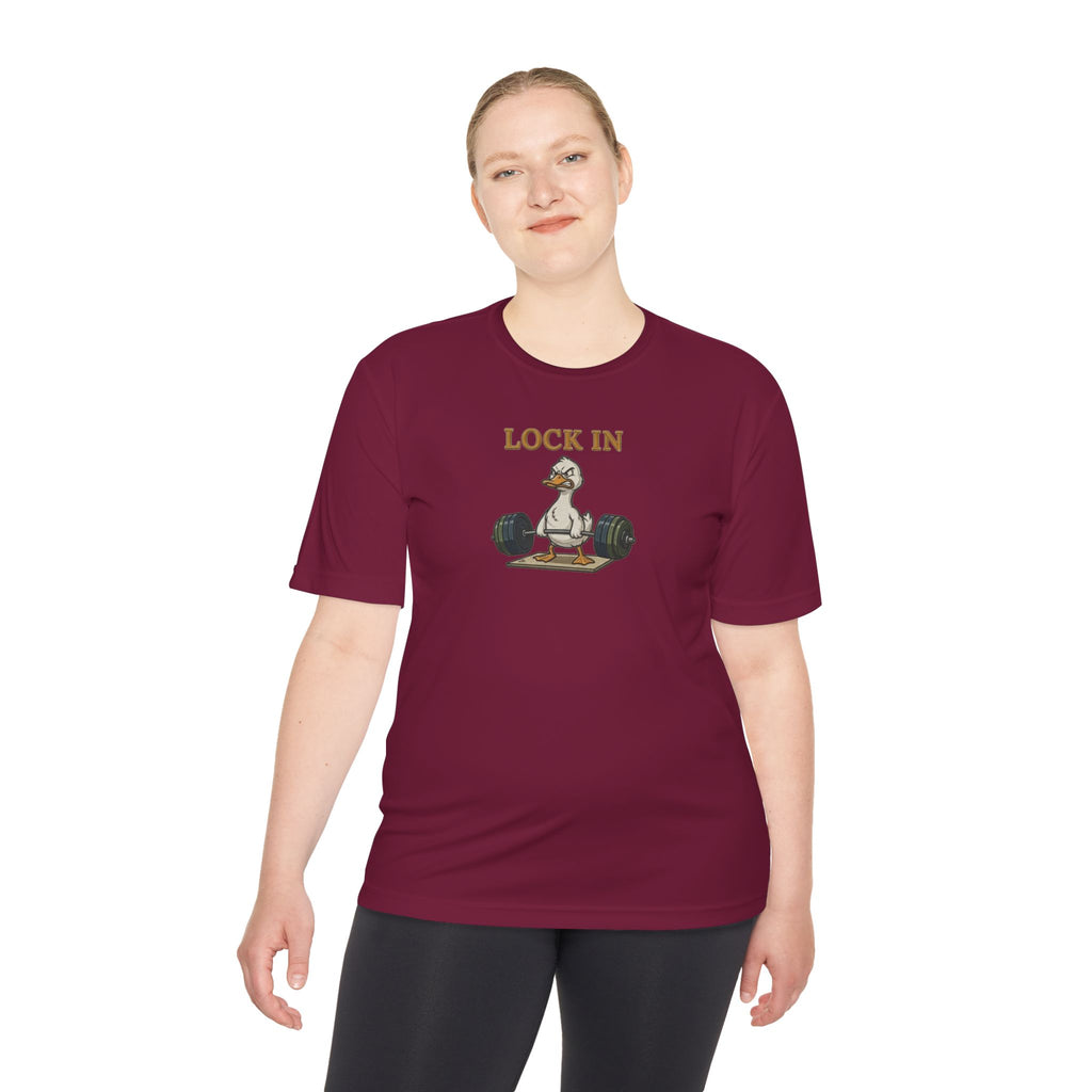 Lock In Duck Weightlifting Tee — Funny Gym Workout T-Shirt