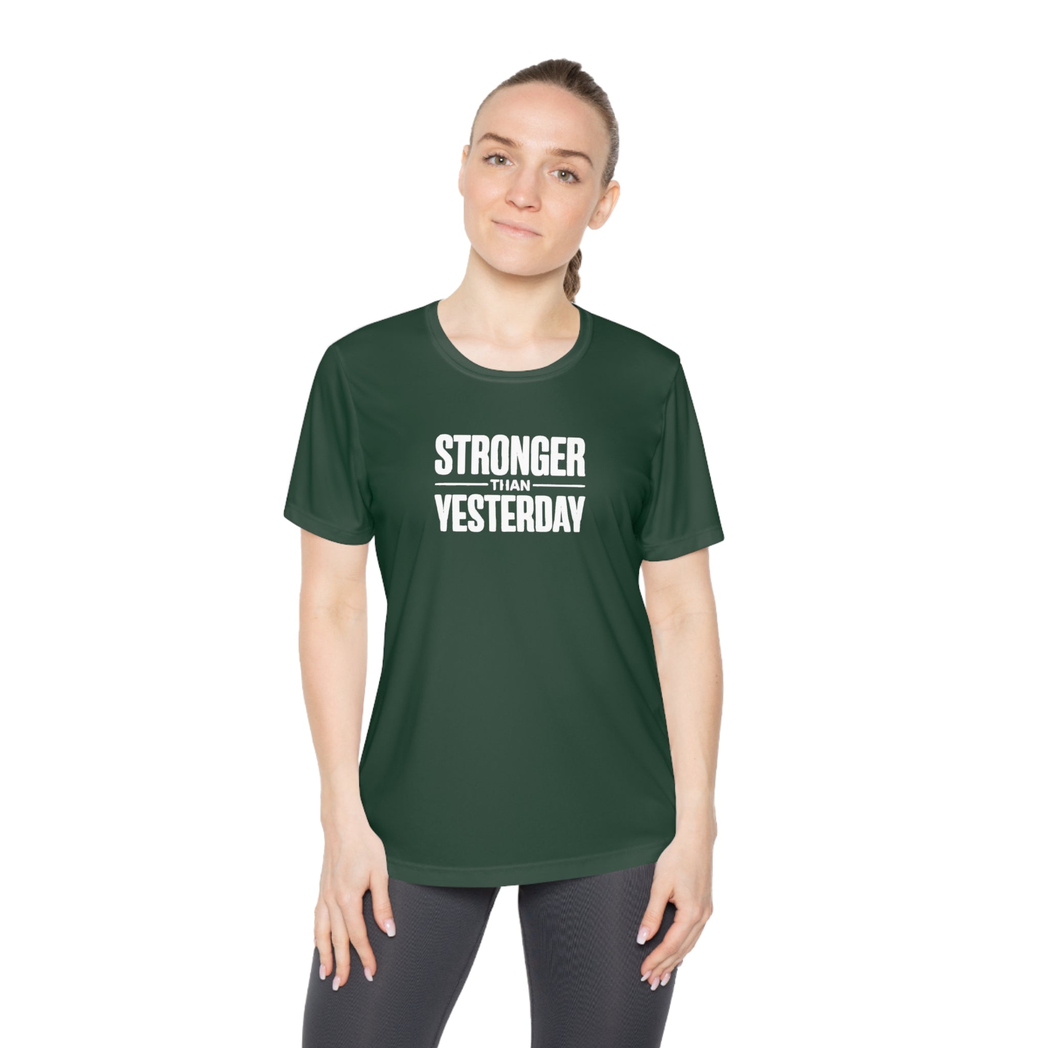 Ladies "Stronger Than Yesterday" Tee — Women's Motivational Fitness Shirt