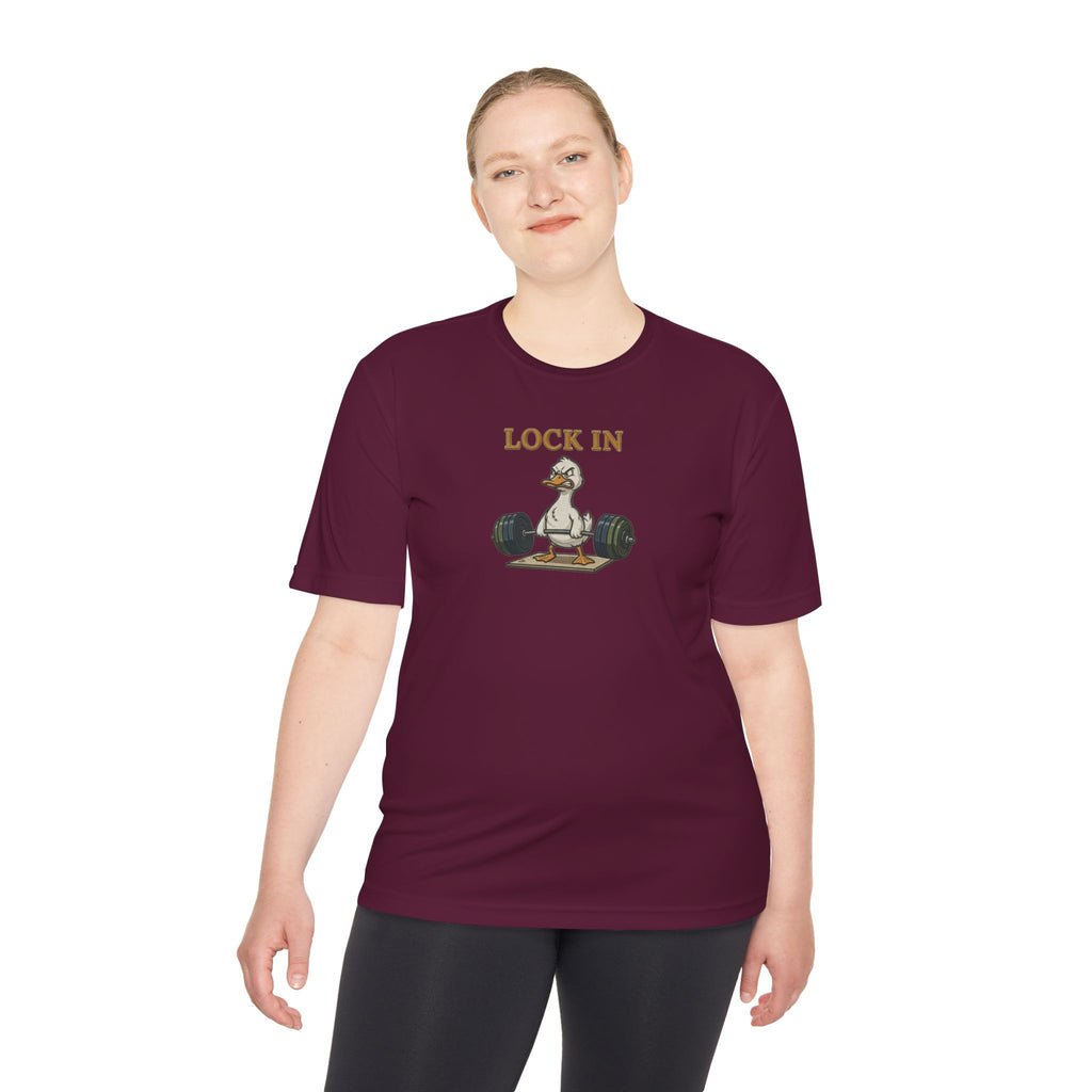Lock In Duck Weightlifting Tee — Funny Gym Workout T-Shirt