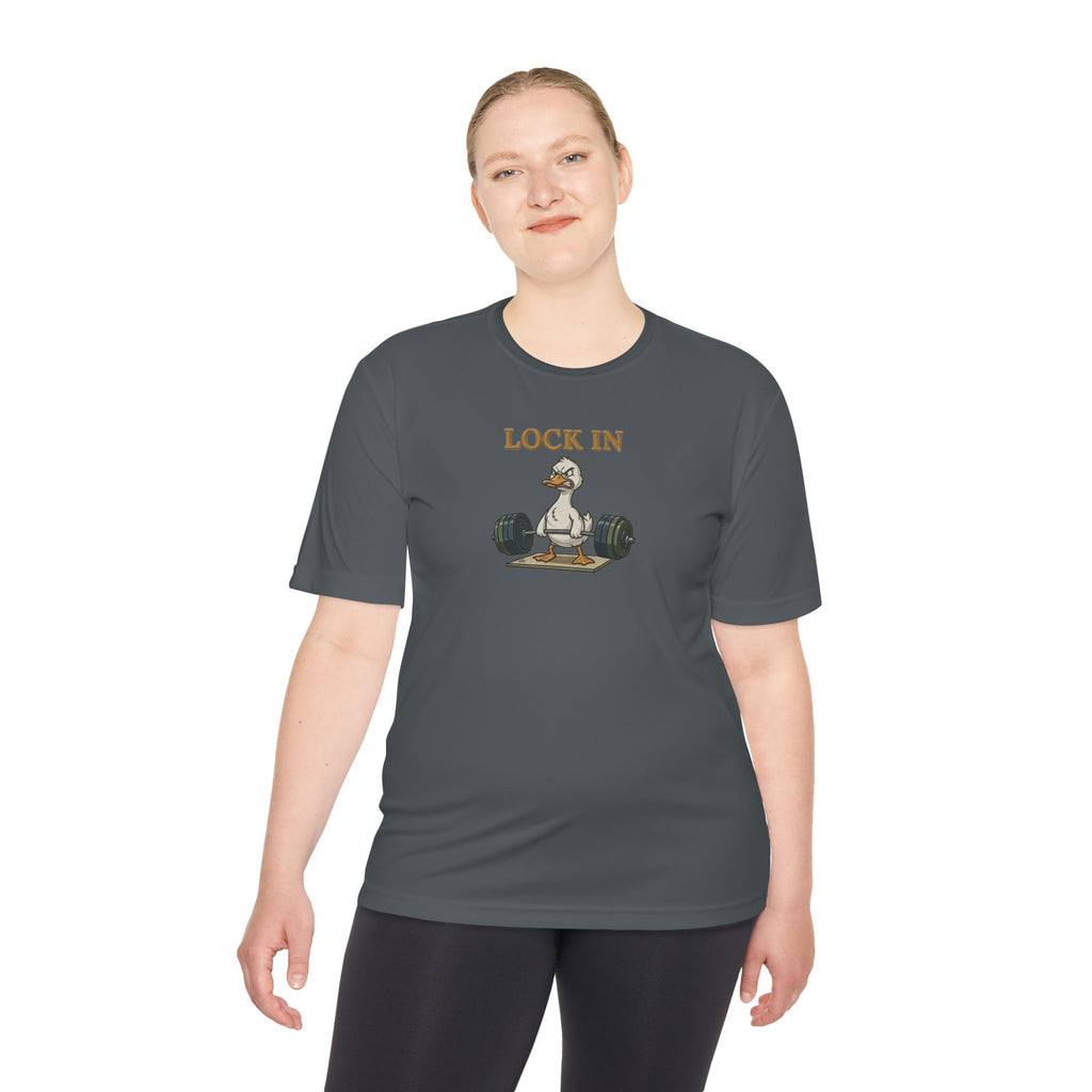 Lock In Duck Weightlifting Tee — Funny Gym Workout T-Shirt