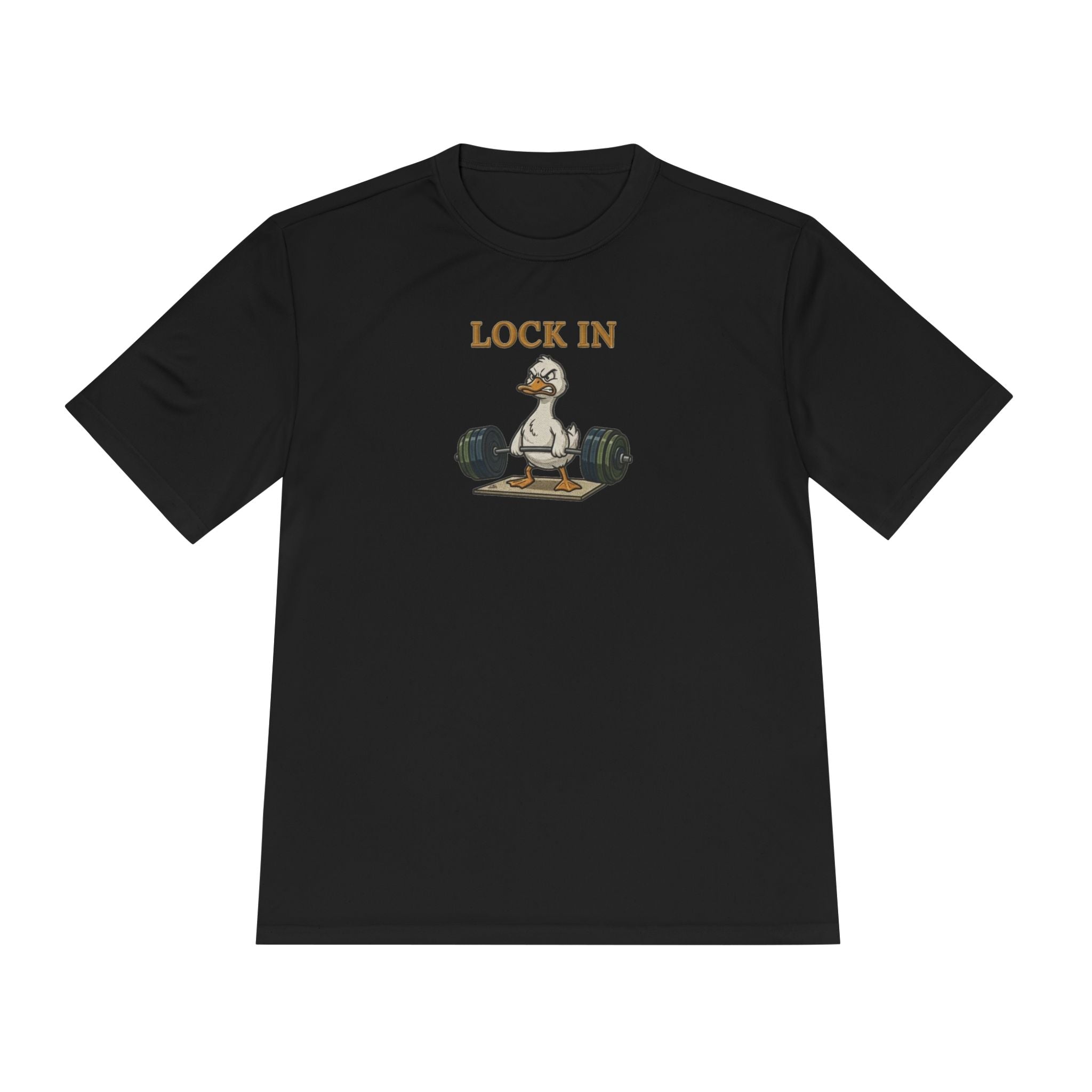 Lock In Duck Weightlifting Tee — Funny Gym Workout T-Shirt